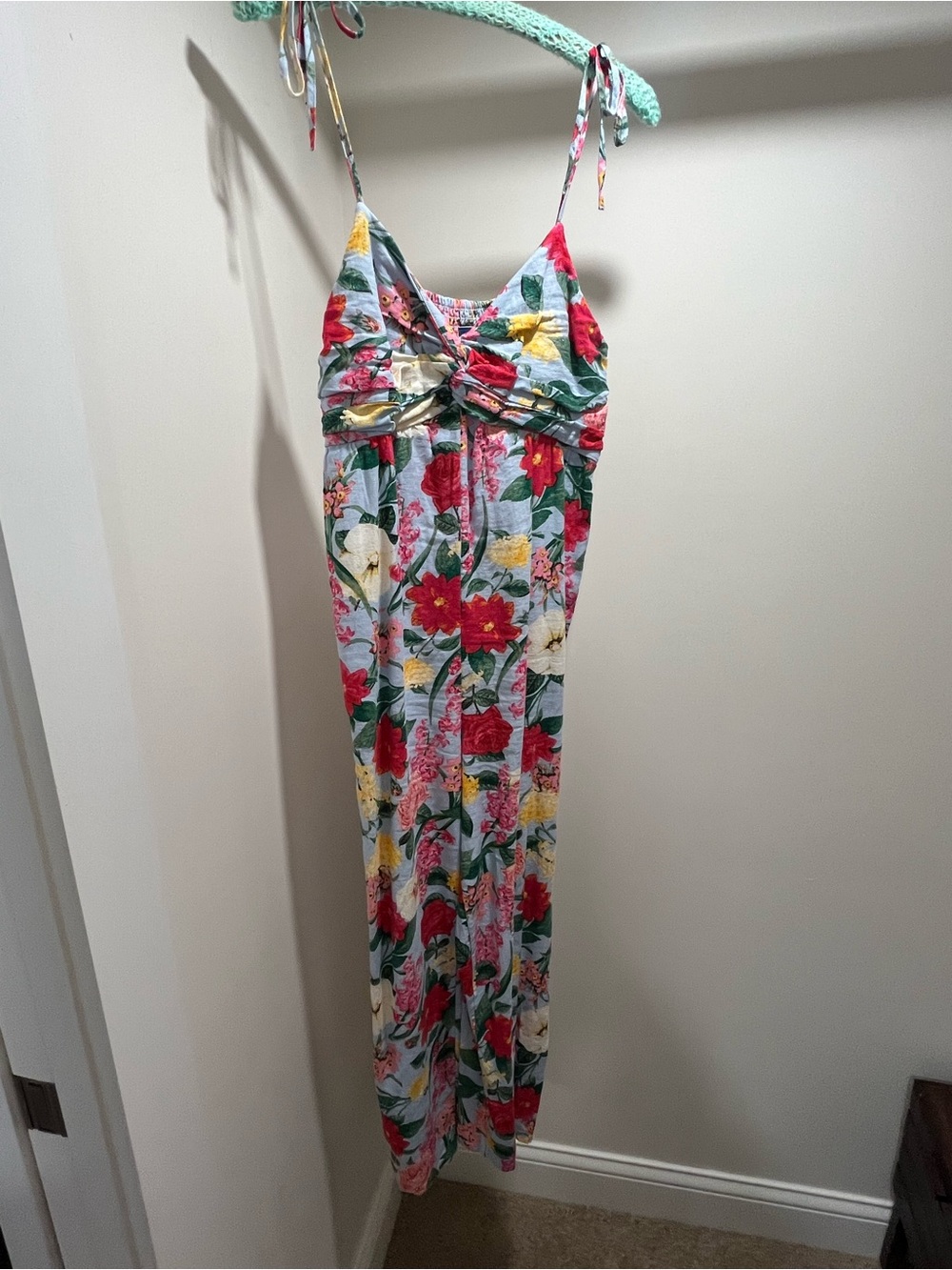 Old Navy Floral Smocked Maxi Dress in Light Blue, Pink & Yellow